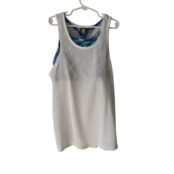 NWT Ideology Big Girls Breezy Knit Tie-Dyed Layered-Look Tank Top White/Blue L - Picture 1 of 7